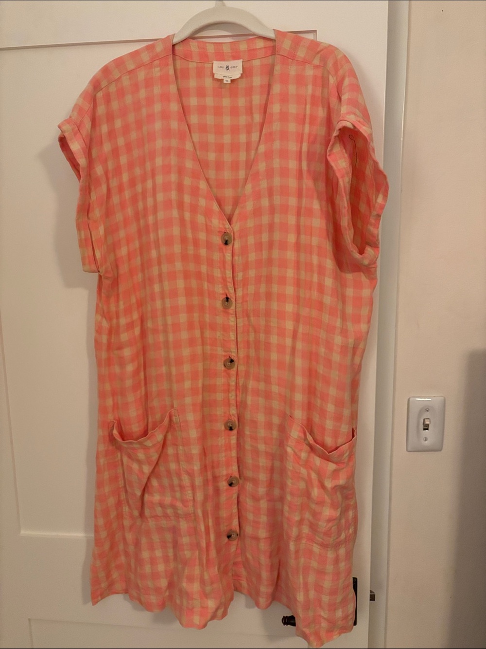 Lou & Grey Coral and Cream Gingham Mini Dress